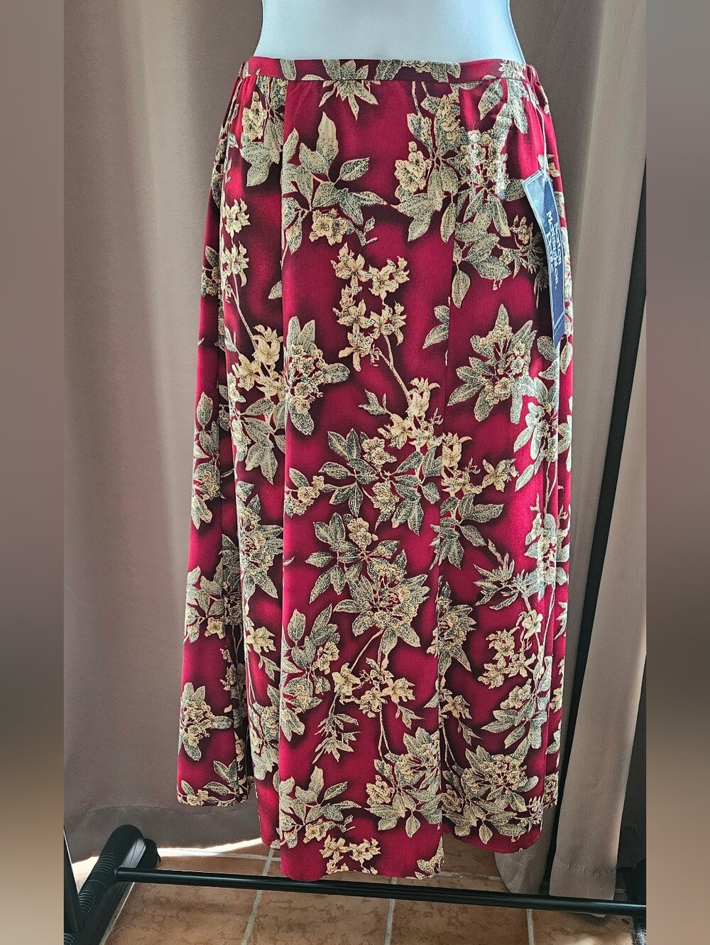 NWT Vintage Norton McNaughton Burgundy Floral Maxi Skirt 90s Whimsigoth